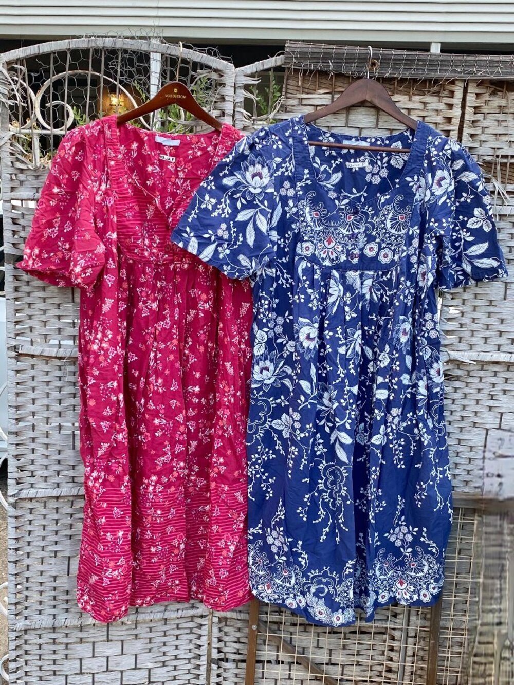 SET (2) TWO Only Necessities Bib Front Lounger House Dress Nightgown Cotton MuMu